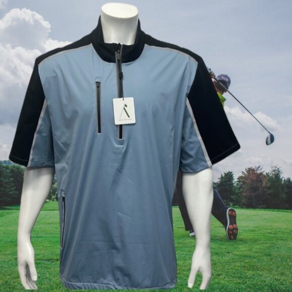 NWT Above The Links Elite Performance Denim Blue-Black Golf Rain Wind Jacket XL - Picture 2 of 15